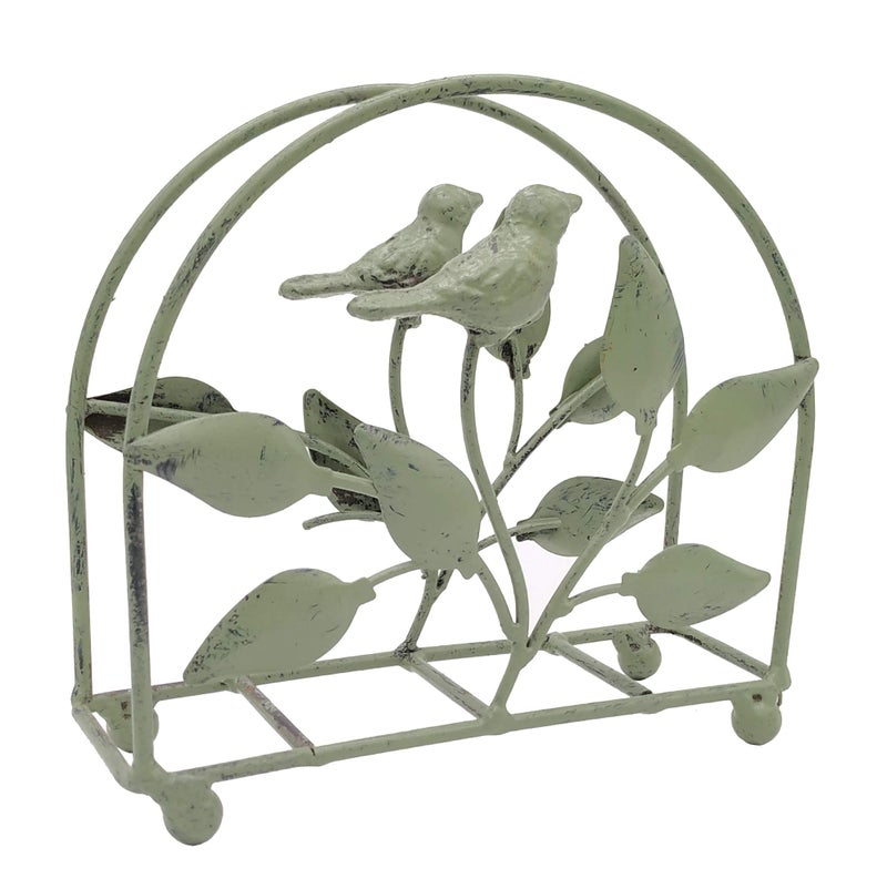 Owlgift Cast Iron Bird & Tree Classic Napkin Holder/Tabletop Freestanding Tissue Dispenser, Rustic Green - Image 2
